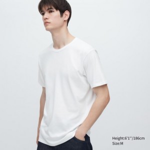 Koszulka Męskie Uniqlo AIRism Cotton Crew Neck Short-Sleeve Białe,Uniqlo Polska | Z889508