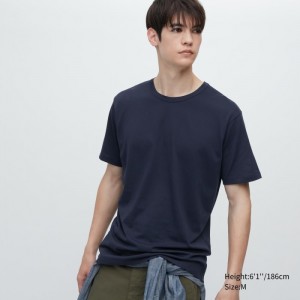 Koszulka Męskie Uniqlo AIRism Cotton Crew Neck Short-Sleeve Granatowe,Uniqlo Polska | U714080