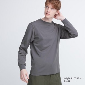 Koszulka Męskie Uniqlo AIRism Cotton UV Protection Crew Neck Long-Sleeve Szare,Uniqlo Polska | R107653