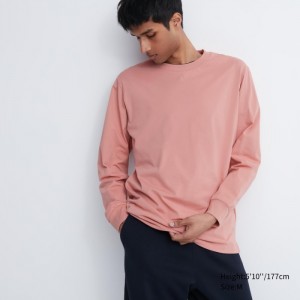 Koszulka Męskie Uniqlo AIRism Cotton UV Protection Crew Neck Long-Sleeve Różowe,Uniqlo Polska | J304799