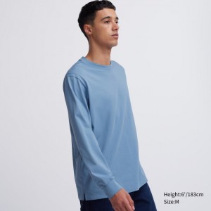Koszulka Męskie Uniqlo AIRism Cotton UV Protection Crew Neck Long-Sleeve Niebieskie,Uniqlo Polska | J411642