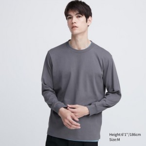 Koszulka Męskie Uniqlo AIRism Cotton UV Protection Crew Neck Long-Sleeve Szare,Uniqlo Polska | P169440