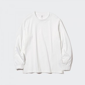 Koszulka Męskie Uniqlo AIRism Cotton UV Protection Crew Neck Long-Sleeve (2022 Edition) Białe,Uniqlo Polska | T916151