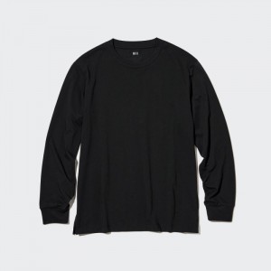 Koszulka Męskie Uniqlo AIRism Cotton UV Protection Crew Neck Long-Sleeve (2022 Edition) Czarne,Uniqlo Polska | U152018