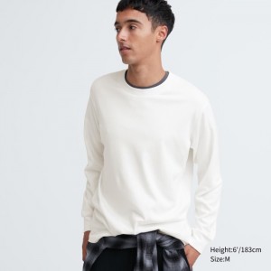 Koszulka Męskie Uniqlo Brushed Cotton Crew Neck Long-Sleeve Białe,Uniqlo Polska | Y815330