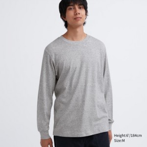 Koszulka Męskie Uniqlo Brushed Cotton Crew Neck Long-Sleeve Szare,Uniqlo Polska | K905194