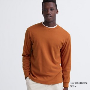 Koszulka Męskie Uniqlo Brushed Cotton Crew Neck Long-Sleeve Pomarańczowe,Uniqlo Polska | X796571
