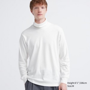 Koszulka Męskie Uniqlo Brushed Cotton Turtleneck Long-Sleeve Białe,Uniqlo Polska | J761580