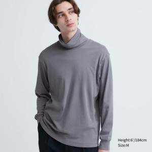 Koszulka Męskie Uniqlo Brushed Cotton Turtleneck Long-Sleeve Szare,Uniqlo Polska | H479815