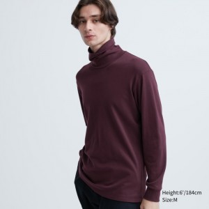 Koszulka Męskie Uniqlo Brushed Cotton Turtleneck Long-Sleeve Wine,Uniqlo Polska | C504902
