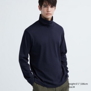 Koszulka Męskie Uniqlo Brushed Cotton Turtleneck Long-Sleeve Granatowe,Uniqlo Polska | G207168