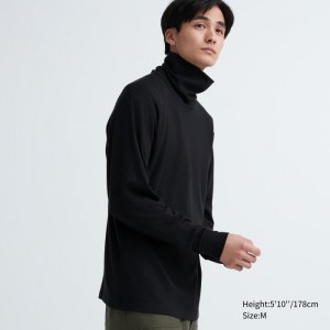 Koszulka Męskie Uniqlo Brushed Cotton Turtleneck Long-Sleeve Czarne,Uniqlo Polska | T026765