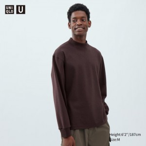 Koszulka Męskie Uniqlo Brushed Jersey Mock Neck Long-Sleeve Wine,Uniqlo Polska | N534829