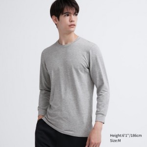 Koszulka Męskie Uniqlo HEATTECH Cotton Crew Neck Long-Sleeve (Extra Warm) (2022 Edition) Szare,Uniqlo Polska | G998413