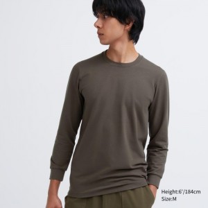 Koszulka Męskie Uniqlo HEATTECH Cotton Crew Neck Long-Sleeve (Extra Warm) (2022 Edition) Ciemny Brązowe,Uniqlo Polska | J848468