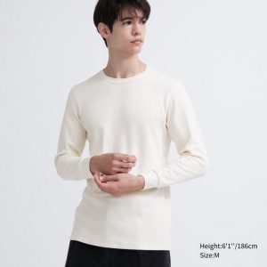 Koszulka Męskie Uniqlo HEATTECH Cotton Waffle Crew Neck Long-Sleeve (Extra Warm) Białe,Uniqlo Polska | R899642
