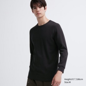 Koszulka Męskie Uniqlo HEATTECH Cotton Waffle Crew Neck Long-Sleeve (Extra Warm) Czarne,Uniqlo Polska | M609942