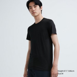 Koszulka Męskie Uniqlo HEATTECH Crew Neck Short-Sleeve (2022 Edition) Czarne,Uniqlo Polska | S205097
