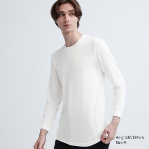 Koszulka Męskie Uniqlo HEATTECH Crew Neck Long-Sleeve (2022 Edition) Białe,Uniqlo Polska | L455879