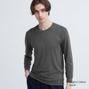Koszulka Męskie Uniqlo HEATTECH Crew Neck Long-Sleeve (2022 Edition) Ciemny Szare,Uniqlo Polska | G194073