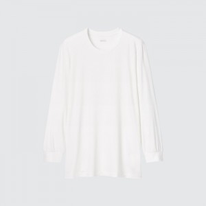 Koszulka Męskie Uniqlo HEATTECH Crew Neck Long-Sleeve (2021 Edition) Białe,Uniqlo Polska | X298010