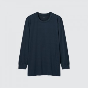 Koszulka Męskie Uniqlo HEATTECH Crew Neck Long-Sleeve (2021 Edition) Granatowe,Uniqlo Polska | T468493