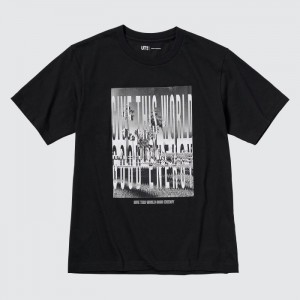 Koszulka Męskie Uniqlo PEACE FOR ALL Short-Sleeve Graphic (Kosuke Kawamura) Czarne,Uniqlo Polska | I039146