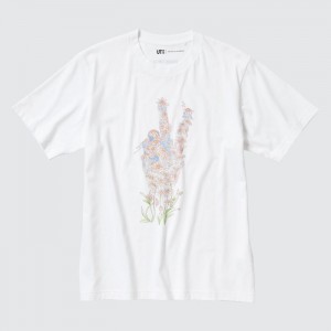 Koszulka Męskie Uniqlo PEACE FOR ALL Short-Sleeve Graphic (JW Anderson) Białe,Uniqlo Polska | V513598