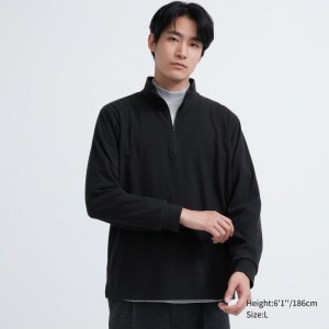 Koszulka Męskie Uniqlo Smooth Fleece Half-Zip Long-Sleeve Czarne,Uniqlo Polska | L667258