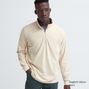 Koszulka Męskie Uniqlo Smooth Fleece Half-Zip Long-Sleeve Natural,Uniqlo Polska | Z388694