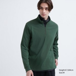 Koszulka Męskie Uniqlo Smooth Fleece Half-Zip Long-Sleeve Zielone,Uniqlo Polska | F041070