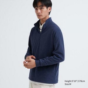 Koszulka Męskie Uniqlo Smooth Fleece Half-Zip Long-Sleeve Niebieskie,Uniqlo Polska | L934772