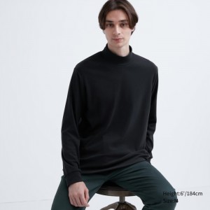 Koszulka Męskie Uniqlo Smooth Fleece Mock Neck Long-Sleeve Czarne,Uniqlo Polska | U858626