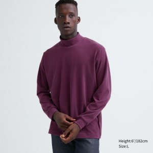 Koszulka Męskie Uniqlo Smooth Fleece Mock Neck Long-Sleeve Fioletowe,Uniqlo Polska | R378008