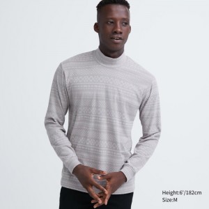 Koszulka Męskie Uniqlo Smooth Fleece Printed Mock Neck Long-Sleeve Szare,Uniqlo Polska | F300149