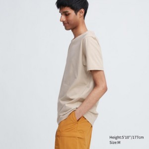 Koszulka Męskie Uniqlo Supima® Cotton Crew Neck Short-Sleeve Beżowe,Uniqlo Polska | T688360