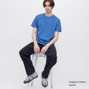 Koszulka Męskie Uniqlo Supima® Cotton Crew Neck Short-Sleeve Niebieskie,Uniqlo Polska | Y916221