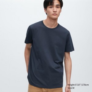 Koszulka Męskie Uniqlo Supima® Cotton Crew Neck Short-Sleeve Granatowe,Uniqlo Polska | M947627