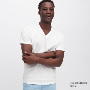 Koszulka Męskie Uniqlo Supima® Cotton V-Neck Short-Sleeve Białe,Uniqlo Polska | U398827