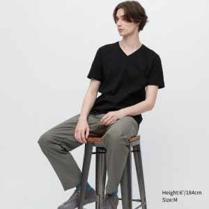 Koszulka Męskie Uniqlo Supima® Cotton V-Neck Short-Sleeve Czarne,Uniqlo Polska | F946369