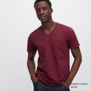 Koszulka Męskie Uniqlo Supima® Cotton V-Neck Short-Sleeve Czerwone,Uniqlo Polska | I562814