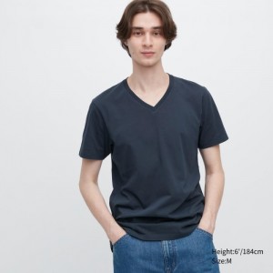 Koszulka Męskie Uniqlo Supima® Cotton V-Neck Short-Sleeve Granatowe,Uniqlo Polska | I414532