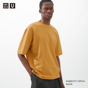 Koszulka Męskie Uniqlo U AIRism Cotton Oversized Crew Neck Half-Sleeve Pomarańczowe,Uniqlo Polska | A836413