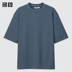 Koszulka Męskie Uniqlo U AIRism Cotton Oversized Crew Neck Half-Sleeve Niebieskie,Uniqlo Polska | B024706