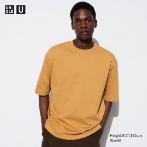 Koszulka Męskie Uniqlo U AIRism Cotton Oversized Crew Neck Half-Sleeve Pomarańczowe,Uniqlo Polska | Q781016