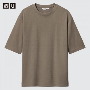Koszulka Męskie Uniqlo U AIRism Cotton Oversized Crew Neck Half-Sleeve Zielone,Uniqlo Polska | E567900