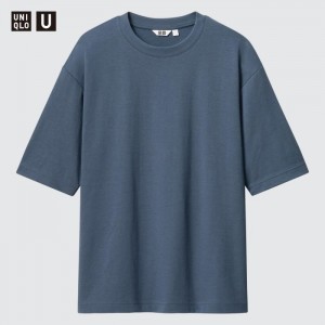 Koszulka Męskie Uniqlo U AIRism Cotton Oversized Crew Neck Half-Sleeve Niebieskie,Uniqlo Polska | W202371