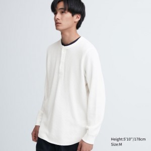 Koszulka Męskie Uniqlo Waffle Henley Neck Long-Sleeve Białe,Uniqlo Polska | K168524