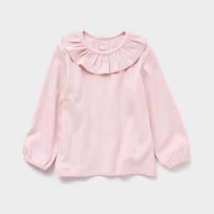 Koszulka Niemowlęce Uniqlo Ribbed Frill Crew Neck Long-Sleeve Różowe,Uniqlo Polska | N977381
