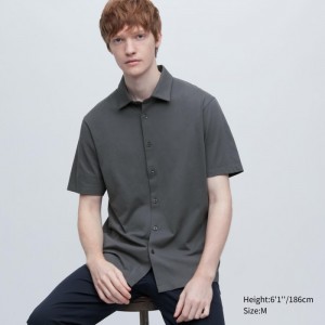 Koszulka Polo Męskie Uniqlo AIRism Full Open Short-Sleeve Szare,Uniqlo Polska | U710401